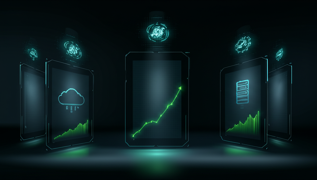 A comparison table displaying different types of AI resource optimization solutions with features, deployment, and cost considerations, in a modern, clean design.
