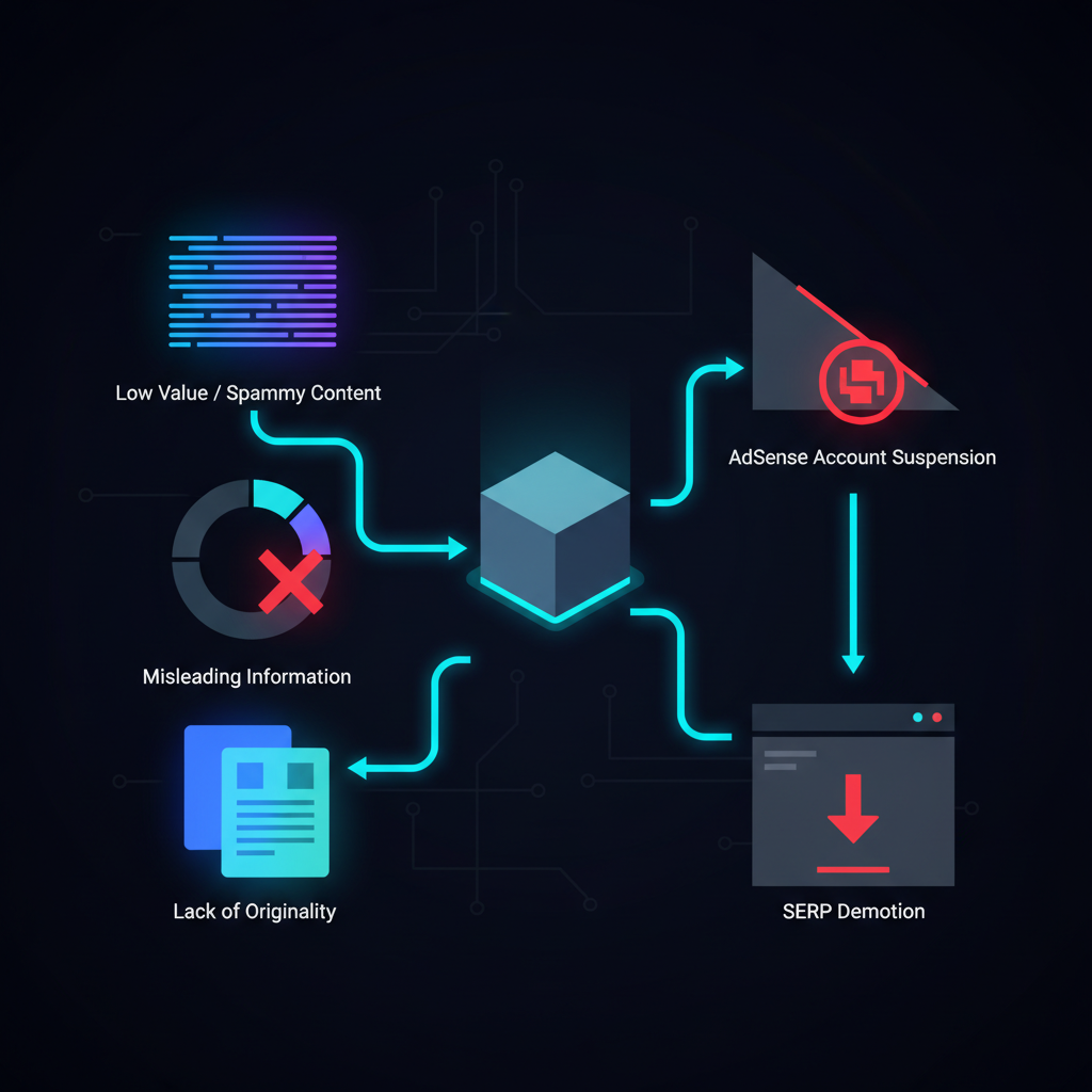 구글 검색 정책을 상징하는 로봇과 문서 아이콘