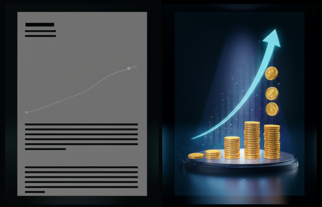 A person carefully crafting and refining a complex prompt on a screen, with various AI generated content flowing out, some mundane and some exceptionally high-quality.