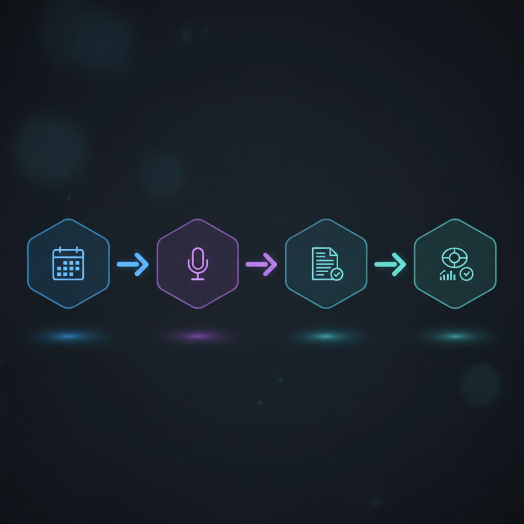 A comparison chart showing different features of AI meeting note templates, with icons representing automation, customization, and integration.