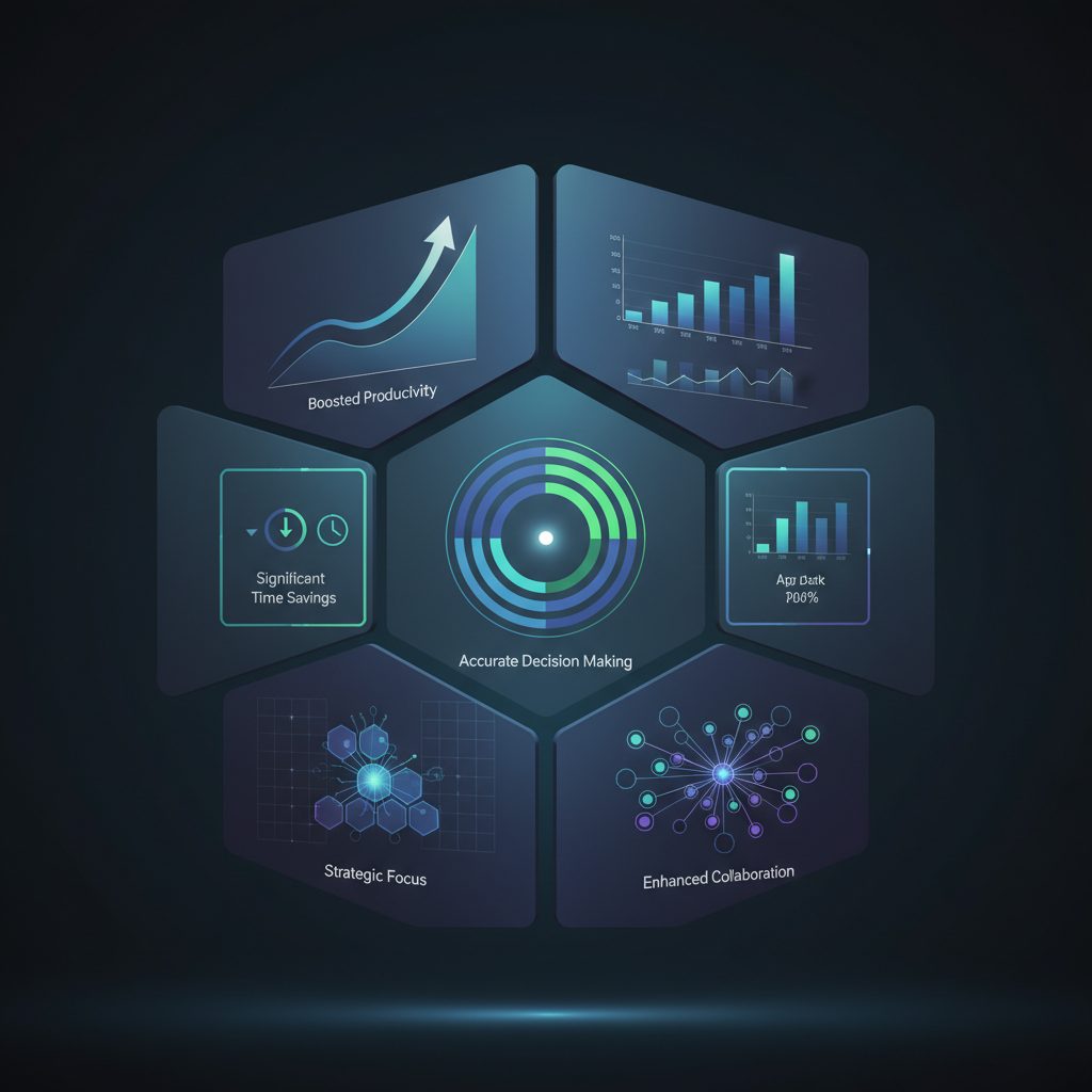 A diverse team collaborating around a smart table, where meeting notes and action items are dynamically projected and updated in real-time by an AI.