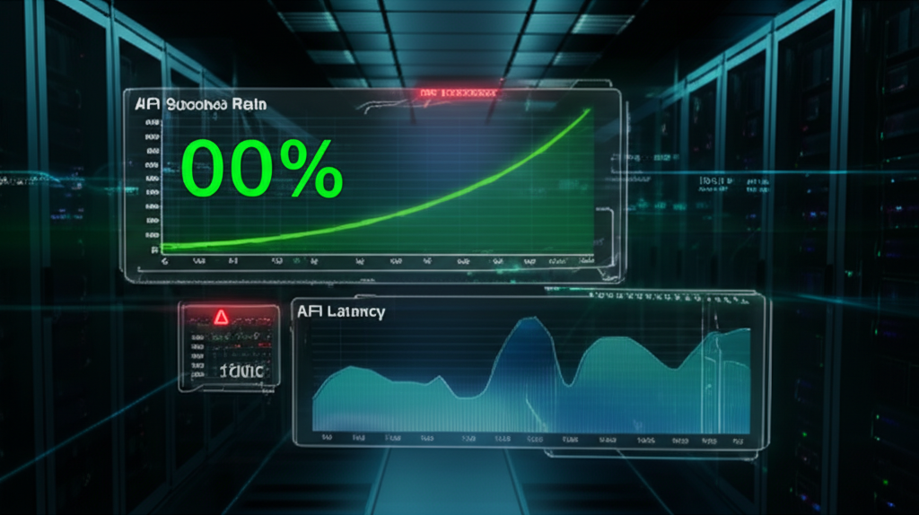 A dashboard showing API monitoring metrics like success rate and latency.