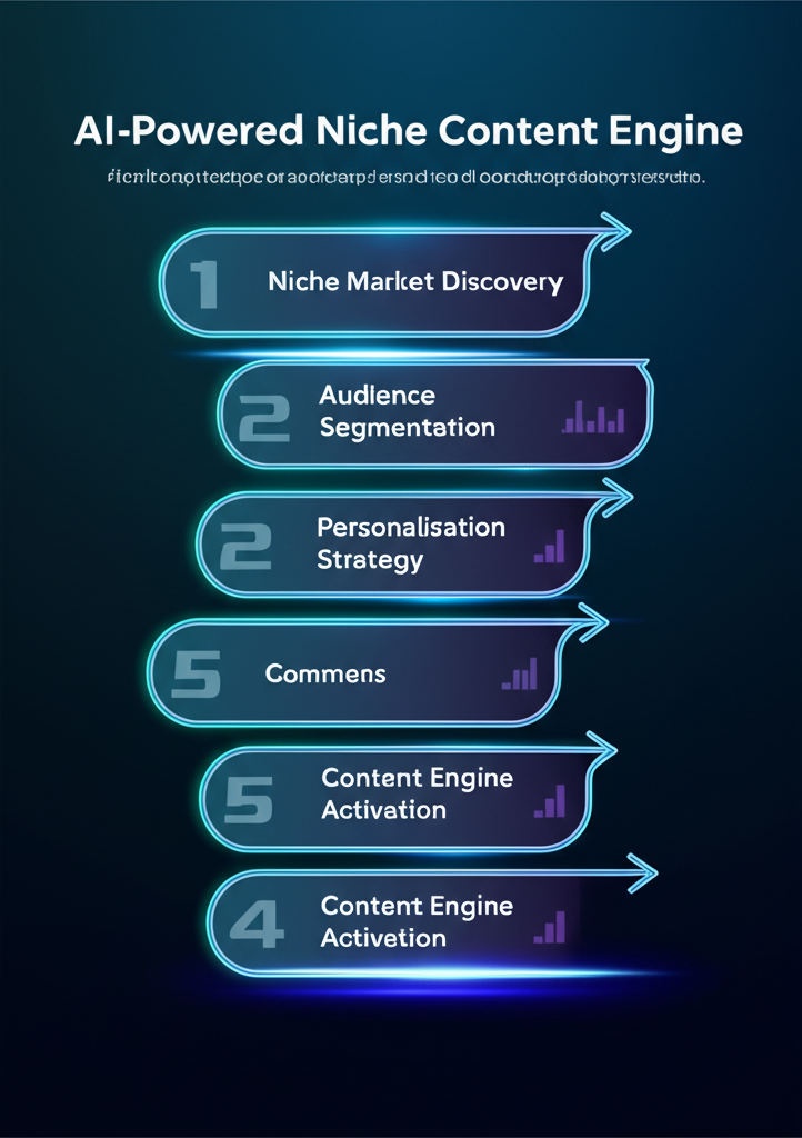 A flowchart depicting niche market research, persona creation, and content mapping