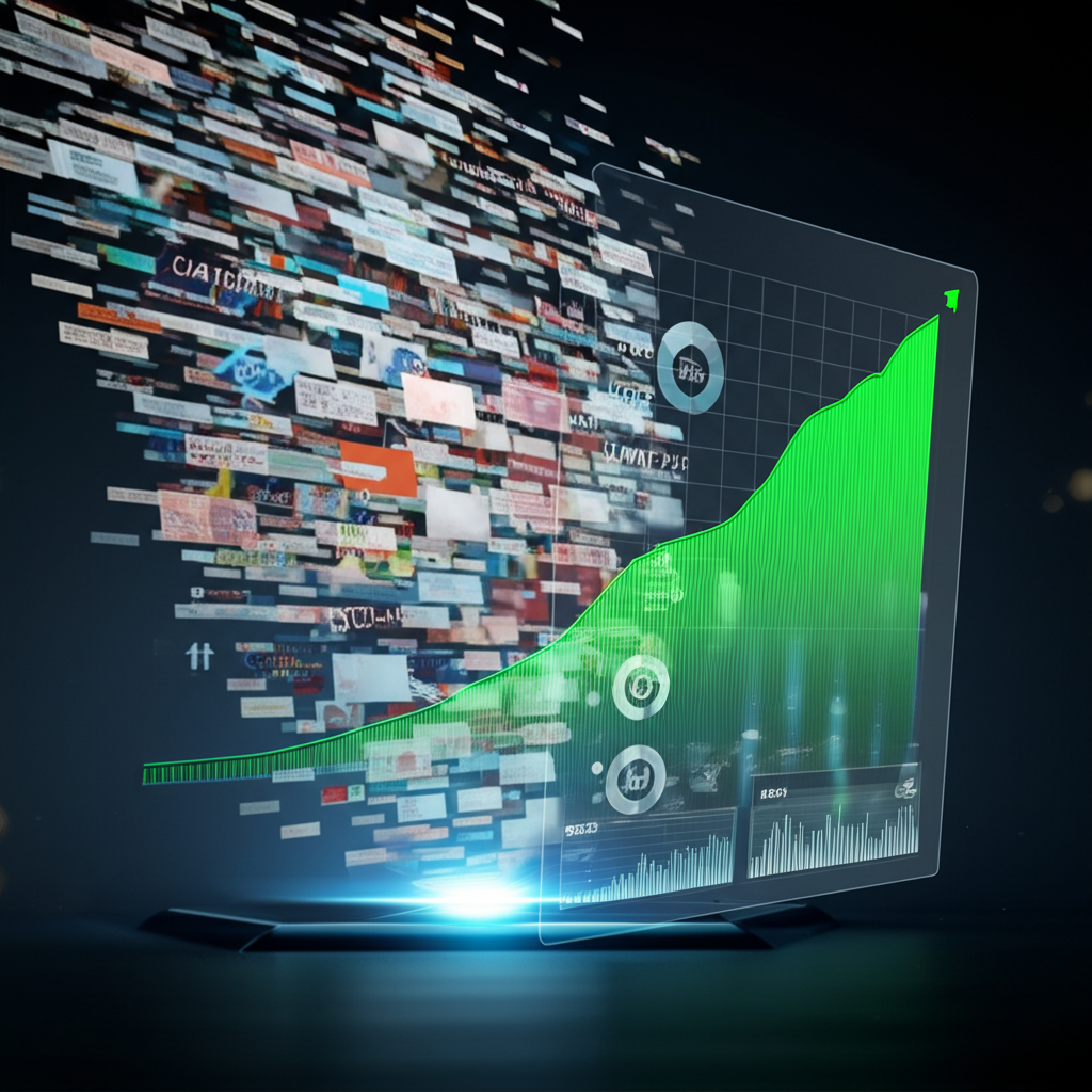 A marketer analyzing charts and graphs on a dashboard, representing content performance metrics.