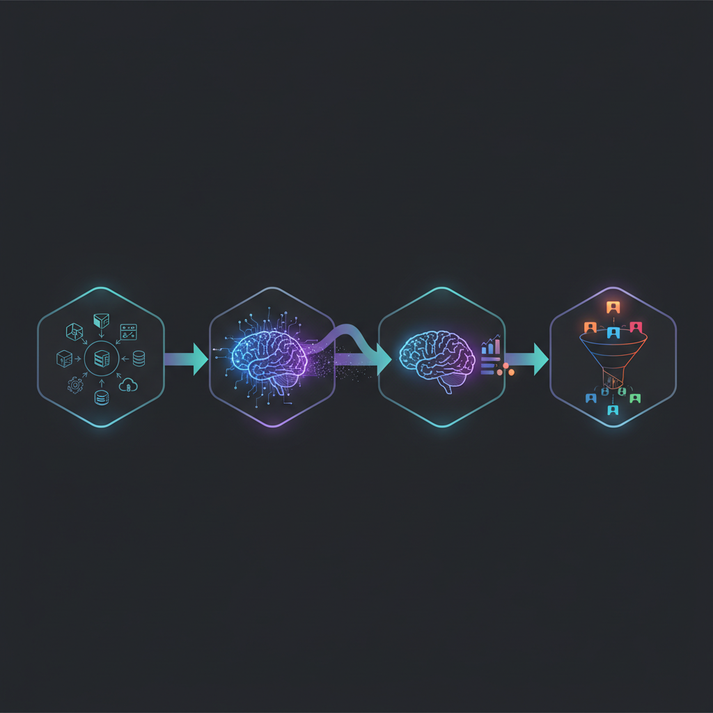 A flow chart illustrating the seven steps of AI lead scoring implementation, from data collection to optimization