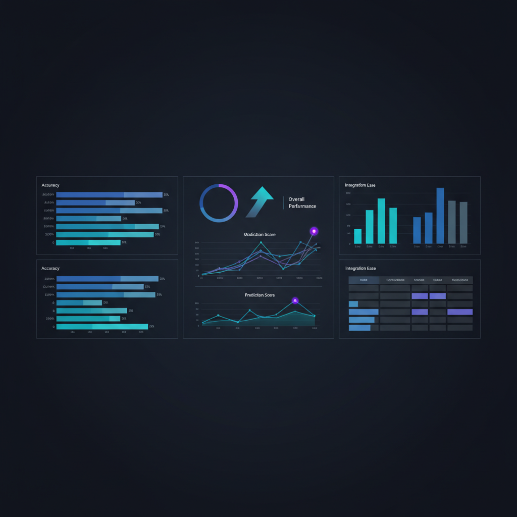 A comparison table showing features and pricing of different AI lead scoring software, highlighted with checkmarks and ratings