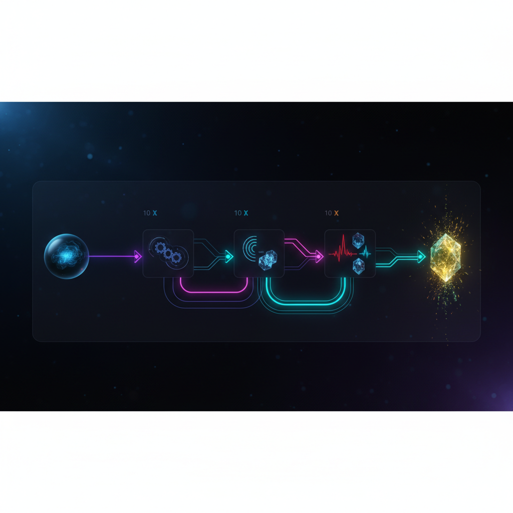 A seven-step roadmap visually represented with icons for market research, feature design, MVP development, business model, marketing, optimization, and ethics, leading to a successful business goal.