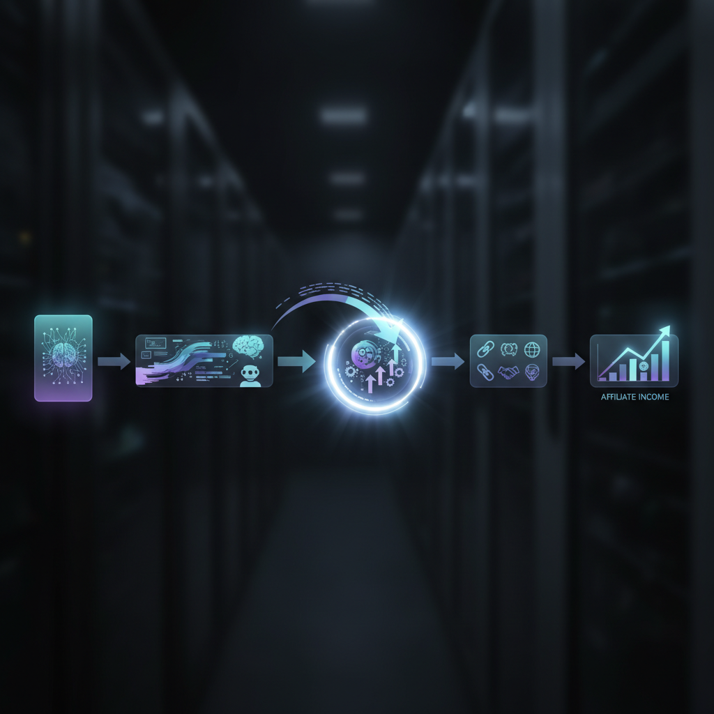 A person at a desk showing a graph with an upward trend, indicating successful affiliate marketing using AI tools.