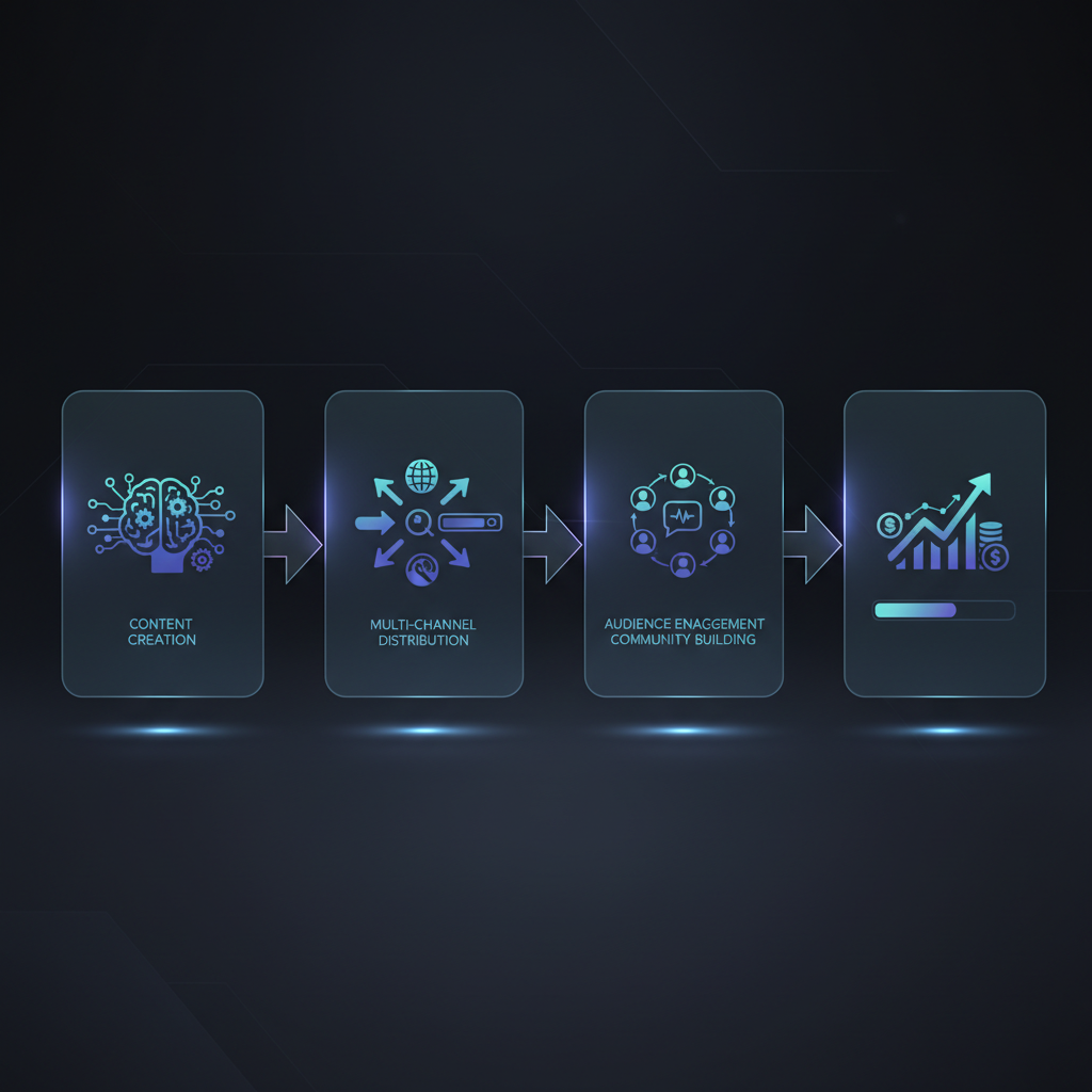 A digital marketing funnel illustrating various stages of content promotion from awareness to conversion.