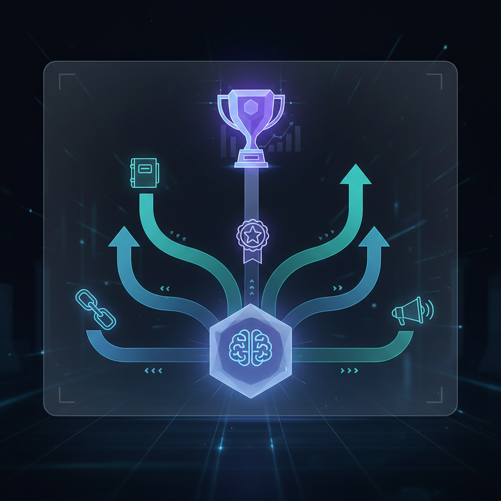 A chart illustrating diverse income streams, with various icons representing affiliate marketing, digital products, ads, and subscriptions flowing into a money bag.