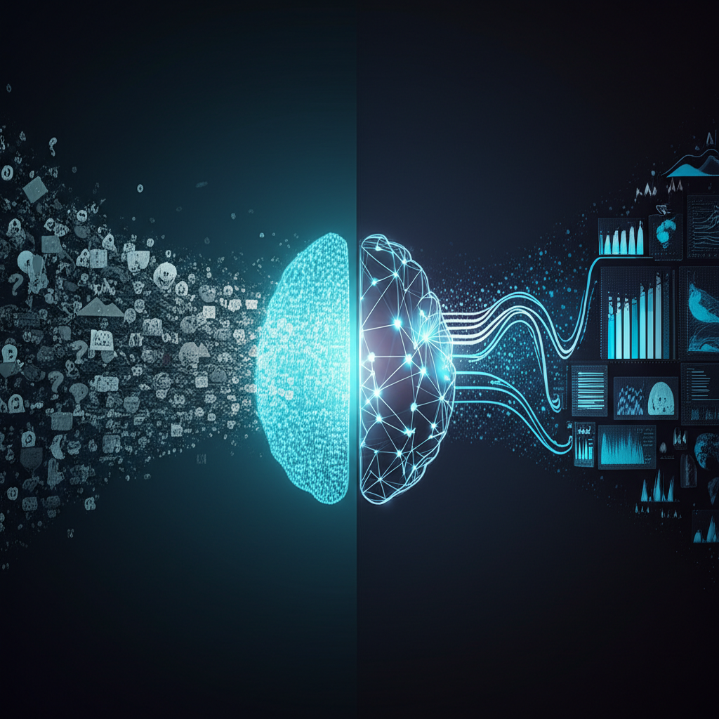 abstract_representation_of_data_pollution_showing_corrupted_data_flowing_into_an_AI_model