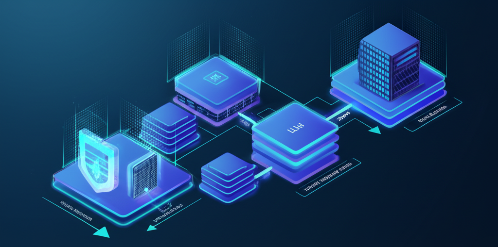 A futuristic padlock on a data server rack, symbolizing secure enterprise data with AI
