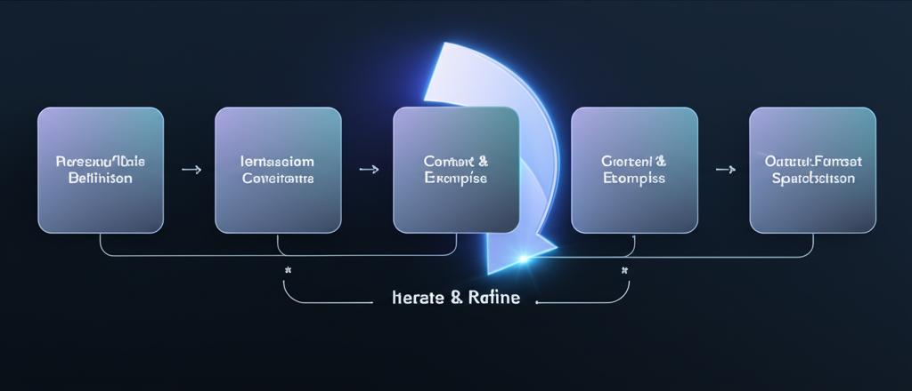 A flowchart demonstrating a sophisticated prompt engineering process, showing iterative refinement, clear instructions, and role-playing