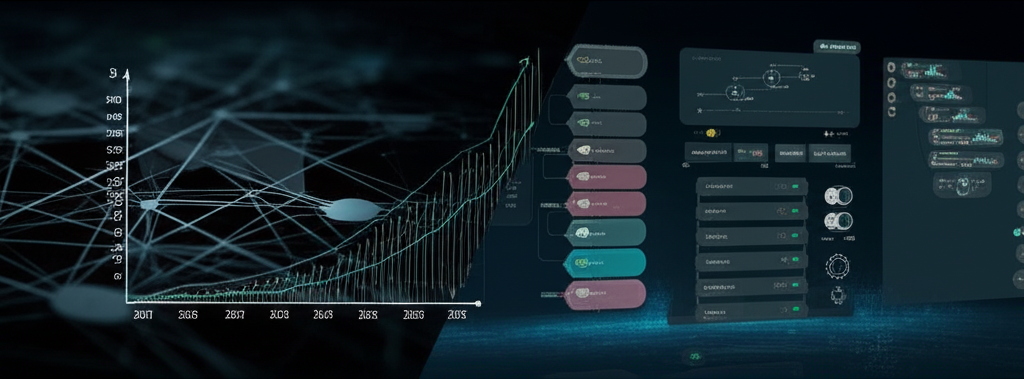 노코드/로우코드 플랫폼의 인터페이스와 간소화된 AI 구축 과정을 보여주는 다이어그램