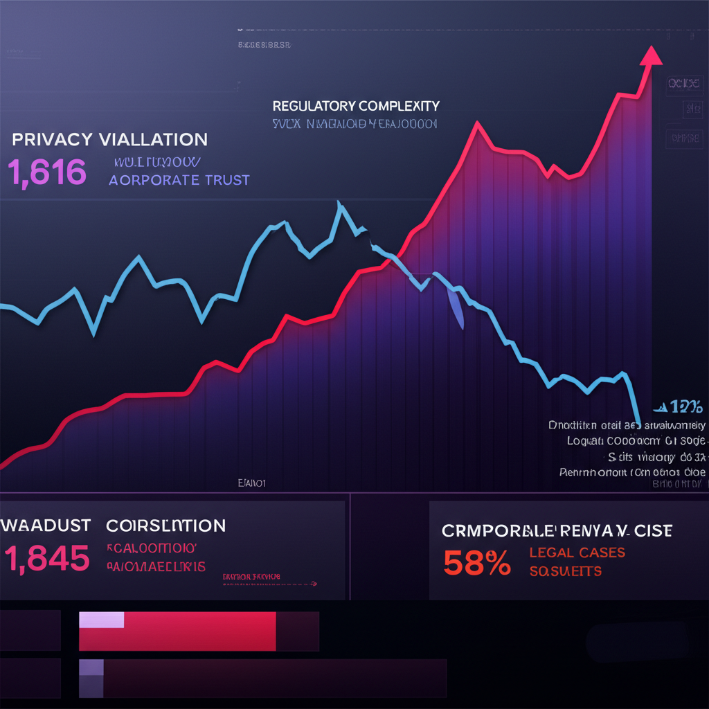 A stark red warning sign with "DATA BREACH" and "LLM RISK" written on it, overlaid on a blurred background of corporate data servers.