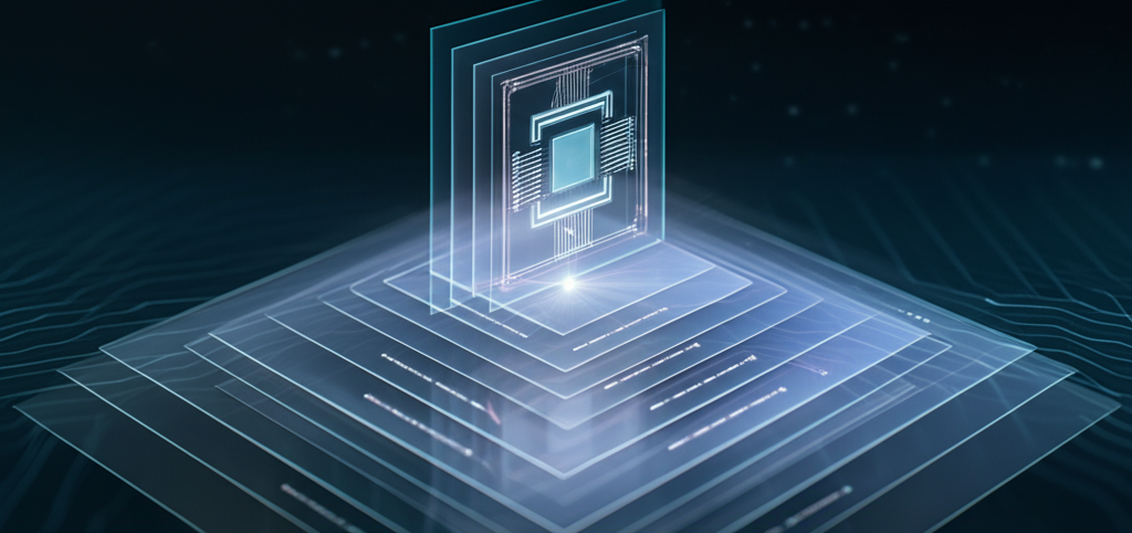 A checklist with magnifying glass inspecting boxes representing AI models, with legal scrolls and regulatory documents in the background.