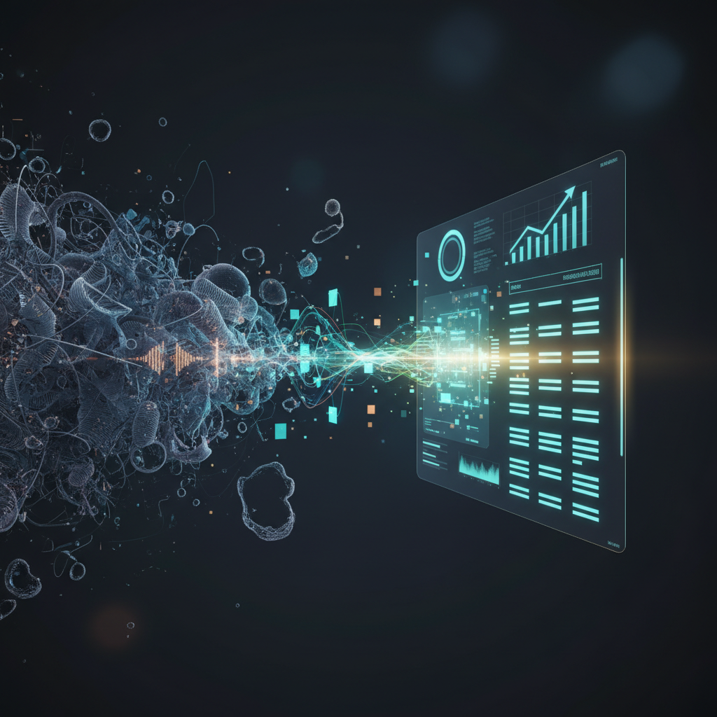 A person at a desk making a checklist on a tablet, surrounded by various icons representing accuracy, security, language, and file formats.