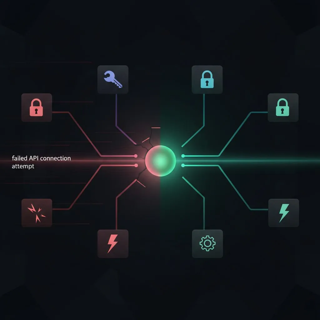 Gemini API 연결 오류의 다양한 유형과 문제 지점을 시각적으로 보여주는 다이어그램