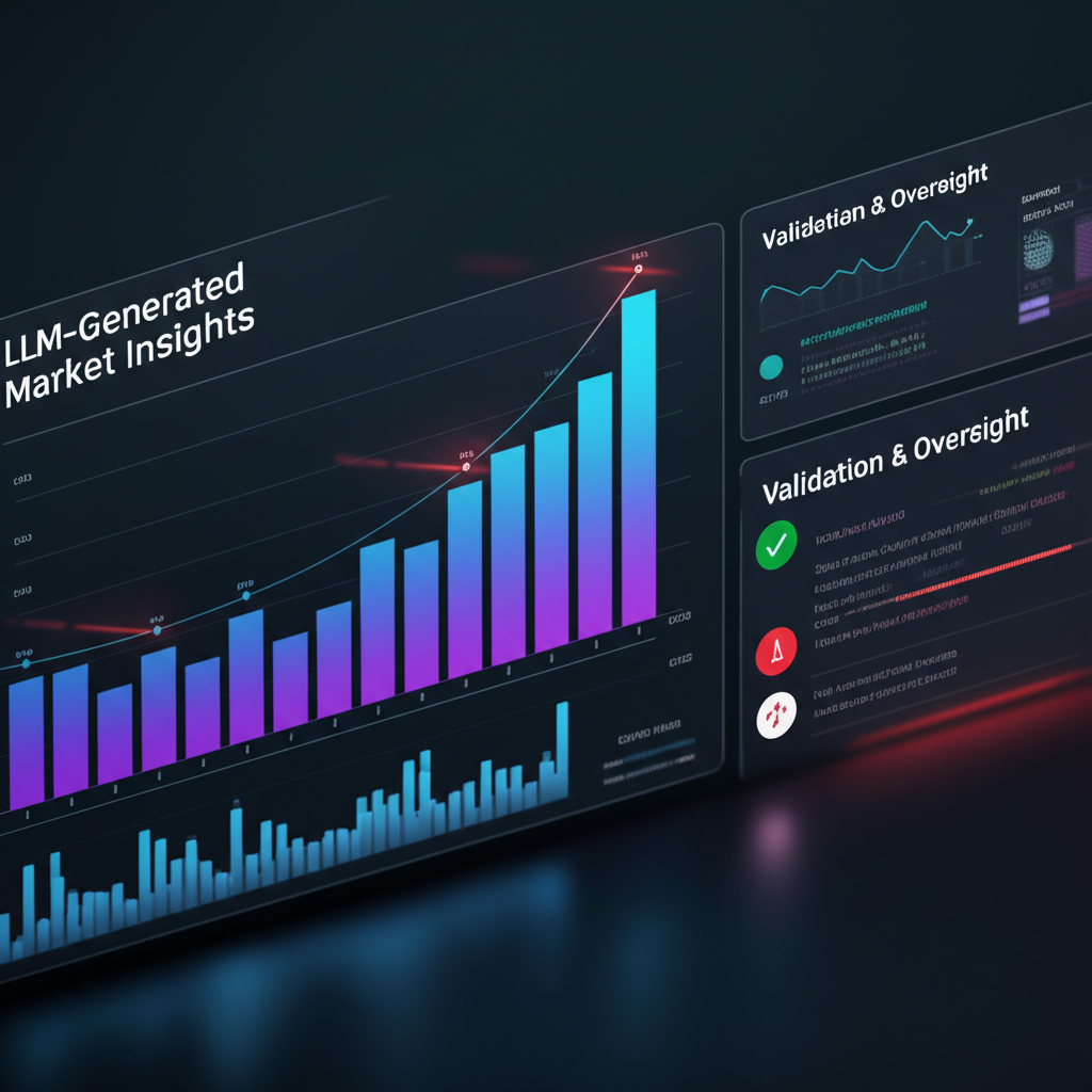 a flow chart illustrating data input, LLM processing, and insight generation with feedback loops