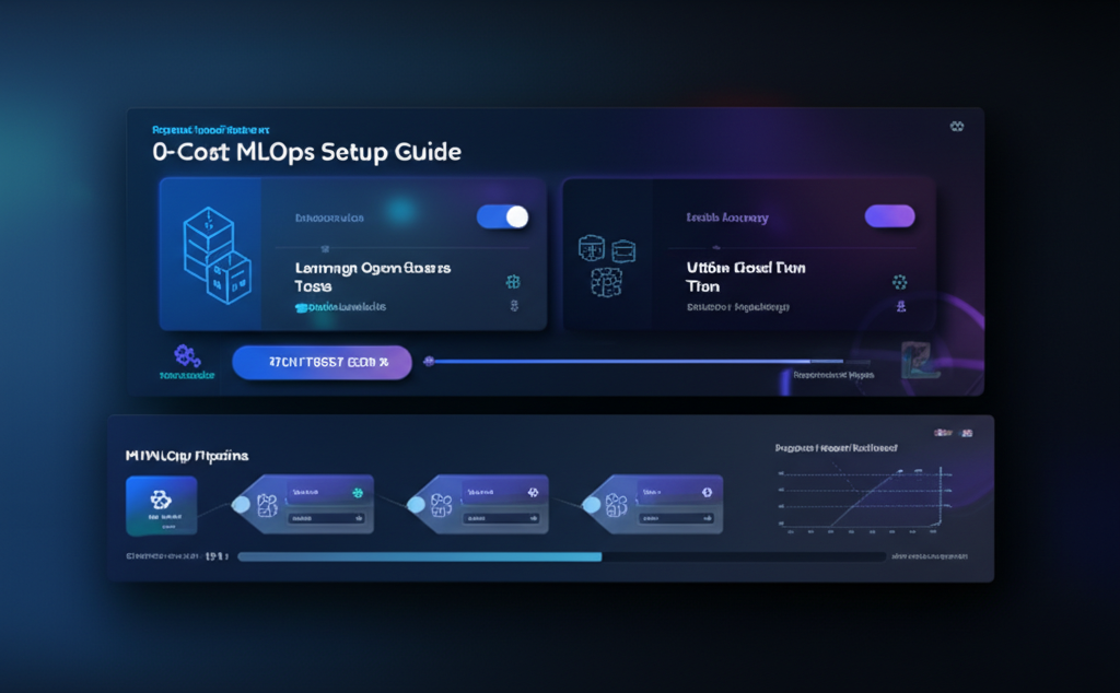 A simple illustration of a lean startup approach with various open-source icons (e.g., Python, Kubernetes logo, cloud icons) circling a central "MLOps" concept.