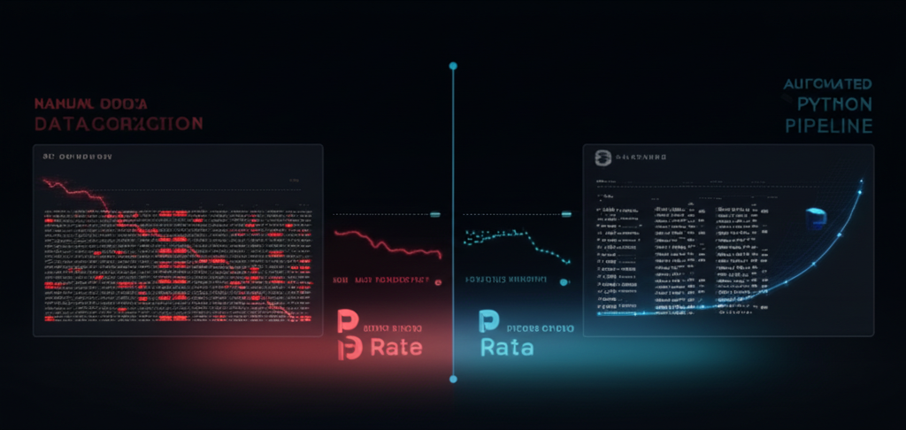 Illustration of a person looking frustrated at a pile of Excel sheets, with a clock showing time running out.
