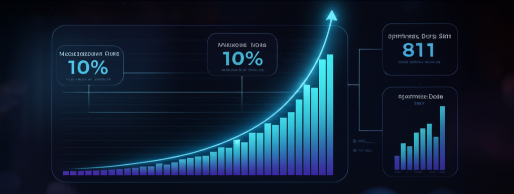 A chart showing a steep upward curve of revenue, with "Synthetic Data" as the driving force, illustrating rapid monetization and business growth.