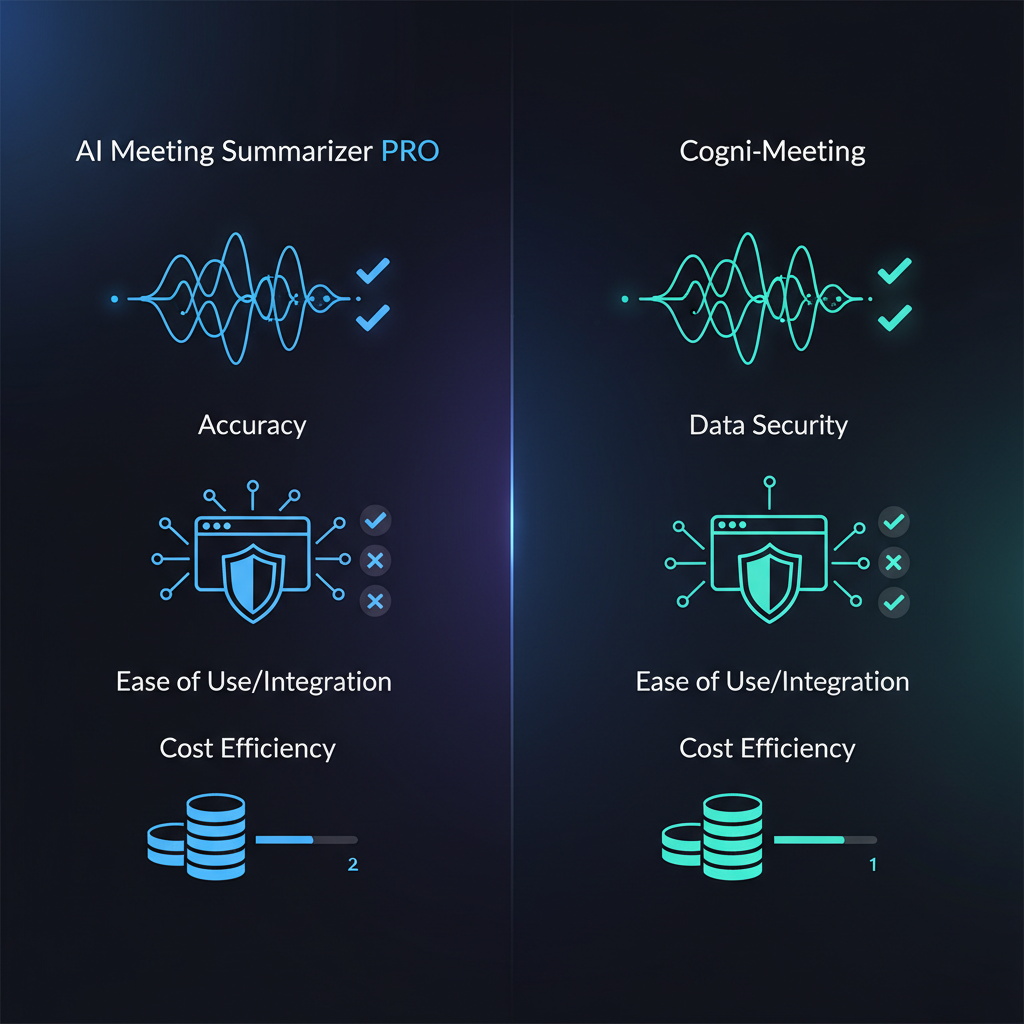 A step-by-step infographic showing how to set up an AI meeting summary tool with icons for each stage (e.g., download, integrate, record, summarize, edit, share).